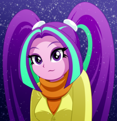 Size: 842x874 | Tagged: dead source, safe, artist:rosemile mulberry, aria blaze, human, equestria girls, g4, my little pony equestria girls: rainbow rocks, :s, ariabetes, bust, clothes, coat, cute, female, night, scarf, smiling, snow, snowfall, solo, wavy mouth