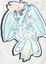 Size: 624x871 | Tagged: safe, artist:shoeunit, rainbow dash, pegasus, pony, g4, clothes, colored pencil drawing, female, mare, solo, traditional art