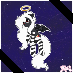 Size: 3000x3000 | Tagged: safe, artist:pastel-pony-princess, oc, oc only, oc:midnight ruby, bat pony, pony, clothes, constellation, female, halo, high res, mare, night, rest in peace, socks, solo, starry night, stars, striped socks