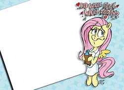 Size: 1024x749 | Tagged: safe, artist:grotezco, fluttershy, g4, bipedal, clipboard, female, get well card, hoof hold, nurse outfit, solo