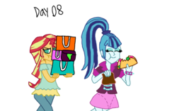 Size: 1124x710 | Tagged: safe, artist:bigpurplemuppet99, sonata dusk, sunset shimmer, equestria girls, g4, female, food, lesbian, ship:sunata, shipping, simple background, sonataco, taco, that girl sure loves tacos, that siren sure does love tacos, transparent background