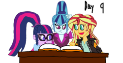 Size: 1251x639 | Tagged: safe, artist:bigpurplemuppet99, sci-twi, sonata dusk, sunset shimmer, twilight sparkle, equestria girls, g4, simple background, transparent background