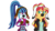 Size: 1190x671 | Tagged: safe, artist:bigpurplemuppet99, sonata dusk, sunset shimmer, dog, equestria girls, g4, animal costume, clothes, costume, cute, dog ears, female, headband, lesbian, paws, puffy cheeks, ship:sunata, shipping, simple background, sonatabetes, sunset shimmer is not amused, tongue out, transparent background, unamused