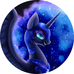 Size: 835x835 | Tagged: safe, artist:chirpy-chi, nightmare moon, alicorn, pony, g4, bust, evil smile, fangs, female, grin, horn, looking at you, mare, simple background, smiling, solo, transparent background, wings