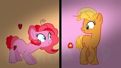 Size: 1280x720 | Tagged: safe, artist:reena2308, oc, oc only, oc:andred shiner, oc:party cake, offspring, parent:applejack, parent:caramel, parent:cheese sandwich, parent:pinkie pie, parents:carajack, parents:cheesepie