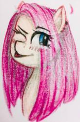 Size: 747x1136 | Tagged: safe, artist:dmagine, pinkie pie, earth pony, pony, g4, bust, female, one eye closed, pinkamena diane pie, portrait, solo, tongue out, traditional art, wink