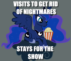 Size: 893x769 | Tagged: safe, princess luna, g4, food, image macro, meme, observer, popcorn