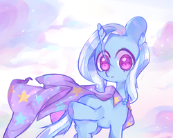 Size: 1280x1024 | Tagged: safe, artist:ealfabo, trixie, pony, unicorn, g4, cape, clothes, cute, diatrixes, female, hat, looking at you, mare, solo, trixie's cape, trixie's hat