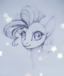 Size: 608x720 | Tagged: safe, artist:rrusha, pinkie pie, earth pony, pony, g4, bust, female, gray background, looking at you, mare, monochrome, portrait, simple background, sketch, solo, stars