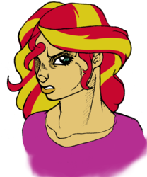 Size: 1932x2317 | Tagged: safe, artist:pantheracantus, sunset shimmer, equestria girls, g4, clothes, colored, jojo's bizarre adventure, simple background, style emulation, vento aureo, white background