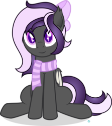 Size: 2000x2238 | Tagged: safe, artist:arifproject, oc, oc only, oc:nightwalker, bat pony, 2018 community collab, derpibooru community collaboration, bat pony oc, clothes, high res, ribbon, scarf, simple background, sitting, transparent background, vector