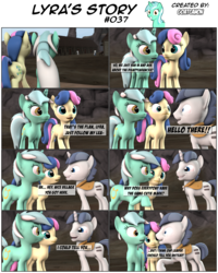 Size: 3927x4915 | Tagged: safe, artist:goatcanon, bon bon, double diamond, lyra heartstrings, night glider, party favor, sweetie drops, comic:lyra's story, g4, 3d, comic, dialogue, equal cutie mark, our town, source filmmaker, starlight's village