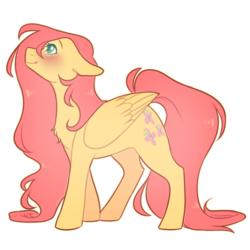 Size: 1024x1024 | Tagged: safe, artist:snowolive, fluttershy, pegasus, pony, g4, female, floppy ears, folded wings, looking away, looking up, mare, profile, simple background, smiling, solo, standing, transparent background, wings