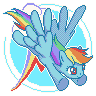 Size: 96x96 | Tagged: safe, artist:ef74, rainbow dash, pegasus, pony, g4, cutie mark, cutie mark background, female, flying, limited palette, pixel art, simple background, solo, transparent background