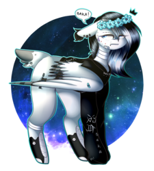 Size: 1399x1551 | Tagged: safe, artist:despotshy, oc, oc only, pegasus, pony, art trade, baka, clothes, deer tail, female, floppy ears, floral head wreath, flower, hoodie, mare, multicolored hair, night, solo