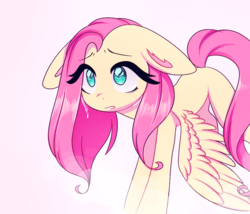 Size: 1104x945 | Tagged: safe, artist:lnspira, fluttershy, pegasus, pony, g4, crying, female, floppy ears, looking up, mare, missing cutie mark, sad, simple background, solo, spread wings, teary eyes, white background, wings