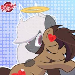 Size: 2000x2000 | Tagged: safe, artist:ribiruby, oc, oc only, oc:midnight ruby, oc:ruby, oc:ruby big heart, angel, bat pony, bat pony oc, crying, feels, feels in the comments, halo, heart, high res, hug, memorial, rest in peace