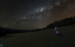 Size: 1920x1200 | Tagged: safe, artist:lukijimomk, twilight sparkle, g4, irl, night, photo, ponies in real life, solo, stargazing, stars