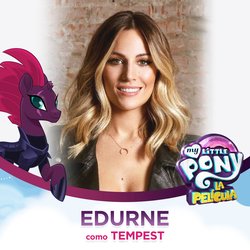 Size: 1200x1200 | Tagged: safe, tempest shadow, human, g4, my little pony: the movie, edurne, irl, irl human, mlp movie cast icons, my little pony logo, photo, pretty pretty tempest, solo, spain, spanish, voice actor, with their characters