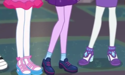 Size: 484x291 | Tagged: safe, screencap, pinkie pie, rarity, sci-twi, twilight sparkle, equestria girls, g4, my little pony equestria girls: better together, school of rock, clothes, cropped, legs, pantyhose, pictures of legs, shoes, socks
