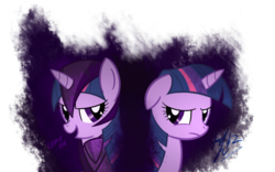 Size: 2000x1250 | Tagged: safe, artist:ppdraw, twilight sparkle, g4, armor, darkness within, duality, evil twilight, female, inner demons, solo