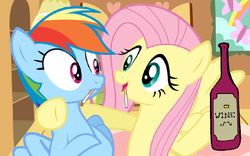 Size: 900x563 | Tagged: safe, edit, edited screencap, screencap, fluttershy, rainbow dash, g4, may the best pet win, alcohol, cigarette, smoking, wine, wine bottle