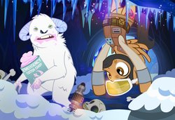 Size: 1000x684 | Tagged: safe, artist:pixelkitties, oc, oc only, pegasus, pony, wampa, bone, cotton candy, food, goggles, luke skywalker, parody, pixelkitties' brilliant autograph media artwork, ponysona, rebel alliance, skull, snow, star wars, star wars: the empire strikes back, this will not end well, tony fleecs, upside down