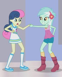 Size: 744x928 | Tagged: safe, screencap, bon bon, lyra heartstrings, sweetie drops, a fine line, equestria girls, g4, my little pony equestria girls: better together, thumb wrestling