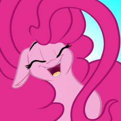 Size: 1220x1219 | Tagged: dead source, safe, artist:greyscaleart, pinkie pie, pony, g4, eyes closed, female, impossibly long hair, smiling, solo