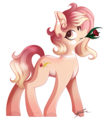 Size: 1024x1171 | Tagged: safe, artist:mindlesssketching, oc, oc only, oc:river drop, earth pony, pony, female, flower, mare, mouth hold, rose, simple background, solo, transparent background