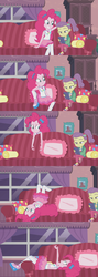 Size: 1920x5400 | Tagged: safe, screencap, lily pad (g4), pinkie pie, equestria girls, g4, my little pony equestria girls: better together, pinkie sitting, bored, clothes, geode of sugar bombs, pantyhose, skirt, young