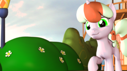 Size: 3840x2160 | Tagged: safe, artist:jollyoldcinema, oc, oc only, oc:mintyswirl, pony, unicorn, 3d, comedy, day, female, happy, high res, mare, ponyville, solo, source filmmaker, sun, sunshine