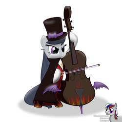 Size: 2000x2000 | Tagged: safe, artist:intelmax89, octavia melody, earth pony, pony, g4, bow (instrument), cello, cello bow, clothes, fangs, female, hat, high res, musical instrument, solo, top hat, watermark