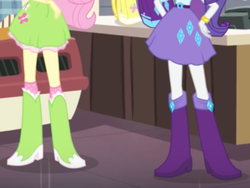 Size: 2048x1536 | Tagged: safe, screencap, fluttershy, rarity, butterfly, equestria girls, g4, hamstocalypse now, my little pony equestria girls: rainbow rocks, backpack, belt, boots, boots shot, bracelet, clothes, hand on hip, jewelry, legs, pictures of legs, shoes, skirt, socks