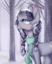 Size: 2202x2704 | Tagged: safe, artist:karinanight125, oc, oc only, earth pony, pony, clothes, female, high res, mare, scarf, snow, solo, tree, winter