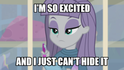 Size: 1280x720 | Tagged: safe, edit, edited screencap, screencap, maud pie, equestria girls, g4, my little pony equestria girls: better together, school of rock, book, caption, excited, female, i'm so excited, image macro, maud being maud, meme, solo, song reference, the pointer sisters