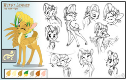 Size: 1930x1216 | Tagged: safe, artist:sirzi, oc, oc only, oc:windy leaves, deer, original species, peryton, cloven hooves, color palette, cute, deer oc, doe, emotions, female, happy, non-pony oc, reference sheet, shocked, sketch, sketch dump, solo, tired, tongue out, wing hands, wings