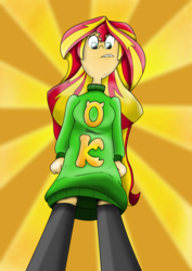 Size: 2199x3099 | Tagged: safe, artist:abigail m., sunset shimmer, equestria girls, g4, boots, clothes, high res, monsters university, shoes, sweater