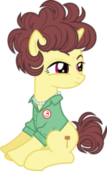 Size: 3000x4773 | Tagged: safe, artist:dusk2k, bon appétit, pony, unicorn, g4, spice up your life, clothes, female, high res, julia child, mare, ponified, shirt, simple background, sitting, solo, transparent background, vector