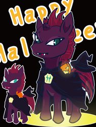 Size: 1872x2480 | Tagged: safe, artist:mr.candy_owo, tempest shadow, pony, unicorn, g4, my little pony: the movie, broken horn, chinese, cloak, clothes, happy halloween, hat, horn, traditional art, witch hat