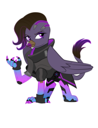 Size: 1024x1325 | Tagged: safe, artist:violetfeatheroficial, griffon, crossover, griffonized, overwatch, sombra (overwatch), species swap