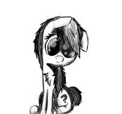 Size: 1198x1110 | Tagged: safe, artist:mewliciousness, oc, oc only, oc:joycie, pony, black and white, confused, doodle, grayscale, helpless, lonely, monochrome, newbie artist training grounds, question mark, quickdraw, sad