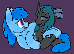Size: 144x106 | Tagged: safe, artist:graytr, oc, oc only, oc:flowheart, oc:synch, goo pony, original species, female, picture for breezies, snuggling