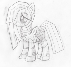 Size: 2561x2409 | Tagged: safe, artist:fillerartist, marble pie, pony, robot, robot pony, g4, female, high res, marbot pie, roboticization, sketch, solo, traditional art