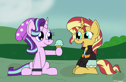 Size: 5100x3300 | Tagged: safe, artist:toonboy92484, starlight glimmer, sunset shimmer, g4, cute, food, glimmerbetes, ice cream, shimmerbetes