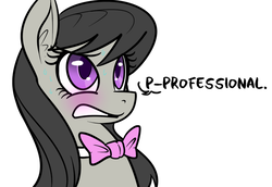 Size: 727x500 | Tagged: safe, artist:reiduran, edit, octavia melody, blushing, bowtie, dialogue, ear fluff, female, mare, professionalism, reaction image, simple background, solo, stuttering, white background
