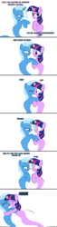 Size: 1050x4185 | Tagged: safe, artist:navitaserussirus, trixie, twilight sparkle, asktwixiegenies, g4, female, horn, horn ring, kissing, lesbian, ship:twixie, shipping