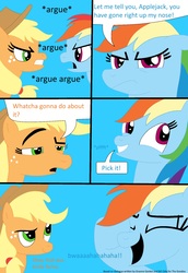 Size: 1300x1894 | Tagged: safe, artist:didgereethebrony, applejack, rainbow dash, g4, argument, comedy, one liner, reference, the goodies