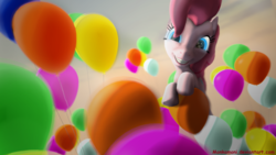 Size: 1200x675 | Tagged: safe, artist:monkamoni, pinkie pie, earth pony, pony, g4, 3d, balloon, female, solo
