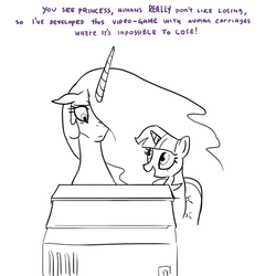 Size: 1272x1272 | Tagged: safe, artist:bigrigs, princess celestia, twilight sparkle, g4, big rigs over the road racing, computer